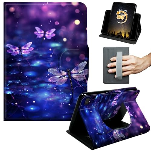 Case for Amazon Kindle Fire 7 (9th/7th/5th Generation, 2019/2017/2015 Release) 7",360 Degree Rotating Stand Smart Cover Auto Wake Sleep & Hand Strap,Purple Sparkfly