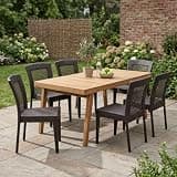 THINK 30 7-Piece Outdoor Furniture Set, Patio Dining Set, 69" Acacia Wood Rectangular Table & 6 PE Rattan Dining Chairs