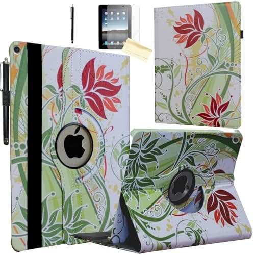 JKYTEC Case for iPad 9th 8th 7th Generation 10.2 inch Smart Cover Rotating Stand Auto Wake up Sleep for A2602 A2603 A2270 A2428 (Green Flower)