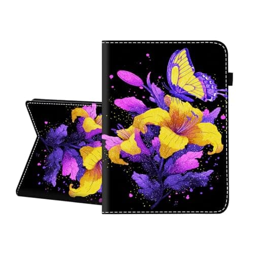 CICPLKSE Case for iPad Pro 11 Inch Case (2022/2021/2020/2018, 4th/3rd/2nd/1st Generation),Premium PU Leather Cover with Auto Sleep Wake,Vibrant Flowers and Butterfly