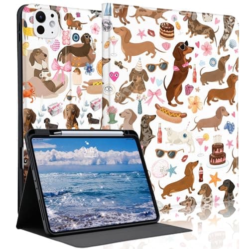 Idocolors Cute Dachshund Case for 10.9" iPad Air(2025/2024) Air4/Air5(2020/2022) with Pencil Holder, Auto Wake/Sleep Leather Soft TPU Back Cover for Women Girls