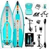 Beyond Marina 12′6″ Inflatable Kayak with Foot Pedal System & Rudder Kit – 1-Person Blow Up Boat for Recreation, Includes Wheeled Backpack, 3 Fishing Rod Holders & Inflatable Seat-Pedal Drive Version