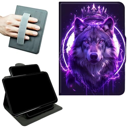 RWUTYTIUL Rotating Handle Case for Samsung Galaxy Tab S10 Plus 2024/S9 FE+/S9 Plus 12.4 Inch 2023, 360 Degree Swivel Kickstand with Magnetic Closure Leather Protective Cover, Cool Wolf Purple