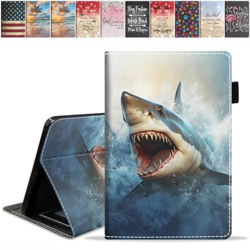 FQTBCEARI Designed Case for All-New Amazon Kindle Fire 7 Tablet (7", 12th Generation, 2022 Release), Slim PU Leather Cover with Card Slot & Auto Wake/Sleep, Great White Shark