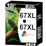 67XL Ink Cartridge Replacement for HP 67 XL Black Color Combo for HP67 HP67XL for 2855e 4200 2827e 2734e 2700 4100 4155e 4255e 2755e 4227e 2700e 6455e 6065e 6000 Printer with V10.7.1 Chip, 2 Packs
