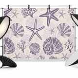 Purple Coastal Summer Backdrop 12x8ft Coral Shell Starfish Nautical Beige Photography Backdrop Photoshoot Background Tapestry Banner for Birthday Baby Shower Decoration Party Video Photo Studio Props