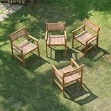NTC Terra 4 Pieces Solid Wood Armchairs with Handwoven Rope Seat & Back, Indoor & Outdoor Dining Chairs for Patio Dining Sets, Modern Patio Chairs with Arms, Easy Assembly, Natural