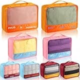 8 Pcs Packing Cubes Set for Travel 3 Size Foldable Luggage Organizer Bags Color Blocked Polyester and Mesh Suitcase Packing Organizers for Essentials Vacation Getaway Weekend Trip Camping