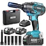 Seesii 1000N.m (738ft-lbs) Cordless Impact Wrench High Torque,1/2" Brushless Impact Gun w/Two 4.0Ah Battery,Fast Charger, 5 Sockets & Storage Case, Electric Impact Wrench for Car Truck,WH760