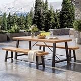 Hassyee Outdoor 3 Pieces Acacia Wood Dining Set with 1 Dining Table and 2 Dining Benches for Poolside, Lawn, Patio Furniture Set with Slatted Tabletop for Dining Room, Garden