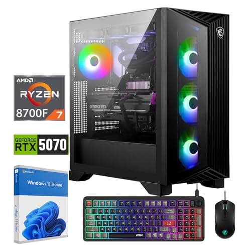 msi Aegis ZS2 5070 Gaming Tower Desktop, AMD Ryzen 7 8700F, GeForce RTX 5070, 64GB DDR5 2TB SSD, RGB Backlit Keyboard & Mouse, DP, HDMI, Support 3-Monitor 4K, LED Lighting, Wi-Fi 7, Windows 11 Home