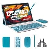 IWEGGO Android 15 Tablet, 10 Inch 18GB RAM+128GB ROM/ 2TB Expandable Tablet, 2.0GHz Quad-core Processor, 1280x800 HD Touchscreen, 5G WiFi6 BT 5.0, 2 in 1 Tablets with Keyboard Case Mouse Stylus, Navy