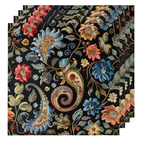 Hsnar Boho Paisley Flower Cloth Dinner Napkins 20" x 20" Set of 4