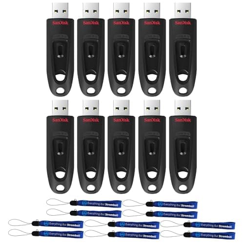 SanDisk 128GB Ultra USB Flash Drive (10 Pack) Up to 130 MB/s Read Speed Thumb Drive (SDCZ48-128G-U46) Bundle with (10) Everything But Stromboli Lanyards
