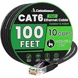 CableGeeker Cat 6 Flat Ethernet Cable 100ft, 10Gbps, Black
