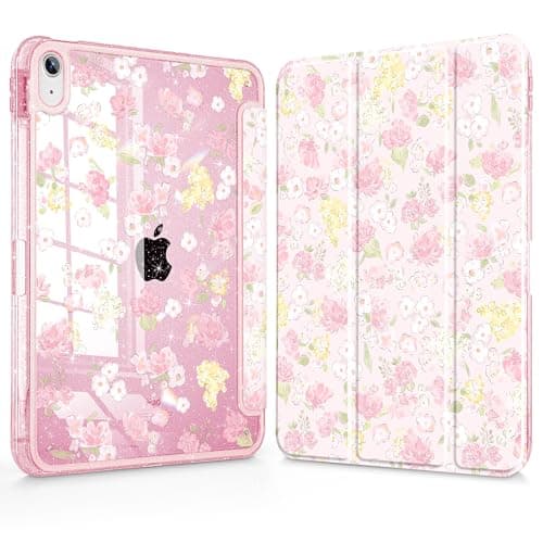 Mektron Glitter Case for 2025 iPad 11-inch A16 chip 11th Gen Fit 2022 iPad 10th Gen 10.9'', Sparkly Slim Cover with Shiny Clear Back Shell Foldable Bling Smart Cover - Fashion Daisy