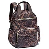 ESVAN Diaper Bag Backpack, Large Capacity Multifunction Baby Essentials Fashion Travel Pack Linen Canvas office Laptop Bag (Corduroy leopard print)