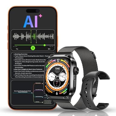AI Smart Watch with Voice Recorder, Transcribe & Summarize with AI for Meetings, App Control, Supports 135 Languages, 2.13" AMOLED Display, Health, Fitness & Sleep Tracker, 80+ Workout Modes, Black