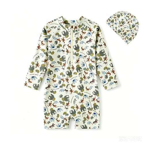 Boys One Piece Long Sleeve Rash Guard UPF 50+ Printed Zipper Quick Dry Kids Swimsuit Chlorine Resistant for Pool Surfing Multi