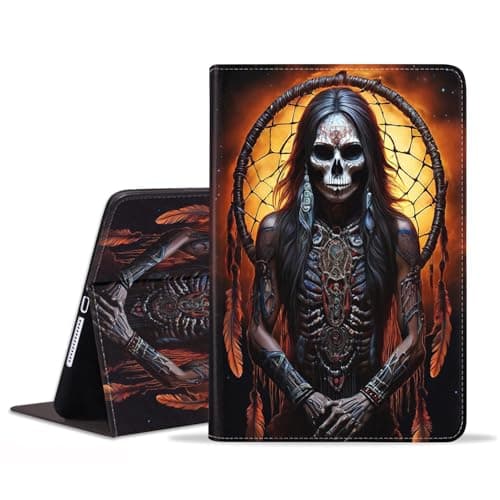 POIUYTREW Case for iPad 5th/6th Generation (9.7-inch, 2017/2018), iPad Air/iPad Air 2 Case, PU Leather Folio Smart Cover with Stand & Auto Wake Sleep, Dream Catcher Skull Girl
