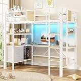 Garvee Twin Loft Bed with Desk and Stairs, Heavy Duty Loft Bed with RGB LED Lights, Charging Station, 3 Fabric Storage Drawers & 2 Open Shelves, No Box Spring Needed-White