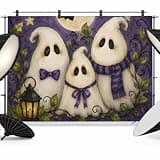 Purple Halloween Backdrop 12x8ft Scary Ghosts Moon Star Bat Leaves Photography Backdrop Fabric Photoshoot Background Tapestry Banner for Birthday Baby Shower Decoration Party Video Photo Studio Props