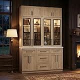 Timechee Tall Bookshelf with 12 Doors,5 Drawers and Adjustable Spotlights