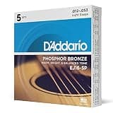 D'Addario Acoustic Guitar Strings, Phosphor Bronze, EJ16-5P, Light Gauge 12-53, 6-String Set, Pack of 5