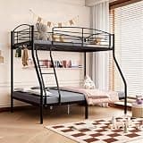 Doppeltcharms Twin Over Full Bunk Bed, Metal Bunk Bed with Stairs and Guardrail, Space Saving Design for Dorm and Small Room, Heavy Duty Metal Frame, Loft Bed with Under Bed Storage,,Black