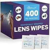Care Touch Lens Wipes for Eyeglasses- 400 Count Individually Wrapped Pre- Moistened Wipes, 5 x 6 Inch- Camera Lens, Sunglasses and Glasses Cleaner,- Gentle and Portable for Cleaning of Optical Devices