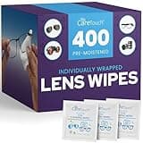 Care Touch Lens Wipes for Eyeglasses- 400 Count Individually Wrapped Pre- Moistened Wipes, 5 x 6 Inch- Camera Lens, Sunglasses and Glasses Cleaner,- Gentle and Portable for Cleaning of Optical Devices