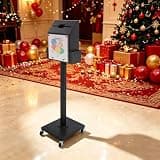 Heavy Duty Metal Suggestion Box,Floor-Standing Offering Collection Box with Lock, Side Pockets & Lockable Casters for Charity,Donation,Indoor Public Use (Black)