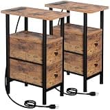 LOAKEKEL Narrow End Table with Charging Station, Side Tables Living Room