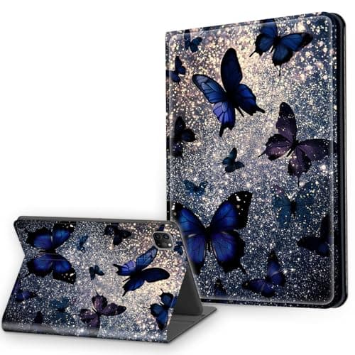 Case for iPad Air 13 Inch (M3/M2, 2025/2024) & iPad Pro 12.9 6th/5th/4th Gen, Multi-Angle Viewing Leather Smart Stand Back Cover with Auto Sleep Wake, Blue Butterflies
