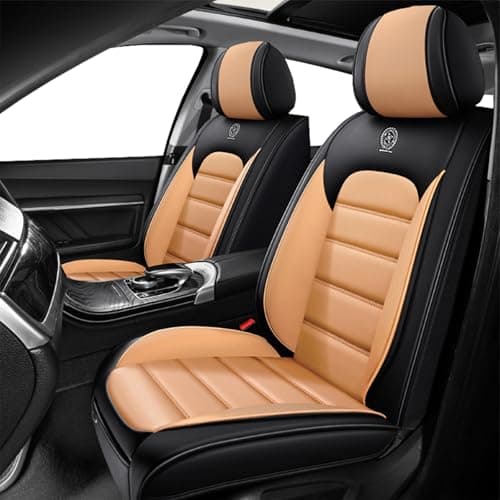 Cresater Universal Car Seat Covers for Hyundai Genesis 2009-2016 Anti-Slip Seat Covers,Waterproof Faux Leather Full Coverage Car Seat Protectors Interior Accessories(2Pcs Standard/Black&Orange)