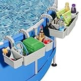 Kompoll [Patented] Poolside Storage for Above Ground Pool Accessories, Thickened Plastic Pool Basket with 2 Pool Cup Holder, Multifunctional Poolside Holder Fits for Most Frame Pools (2 Pack)