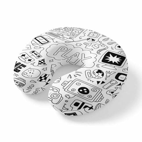 LXCPBNQT Neck Pillow Video Games Gaming Vintage Washable Memory Foam Pillow for Airplane Office Car Sleeping, Abstract Sketch Style Travel Pillows U Shaped Stretch Neck Support Pillows