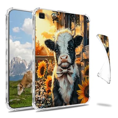 Dikoer Clear Case for Samsung Galaxy Tab A7 Lite 8.7 Inch (SM-T220/T225) 2021 Tablet, Slim Back Shell Anti-Slip Soft TPU Protection Transparent Shockproof Cover for Women Men, Sunflower Cow