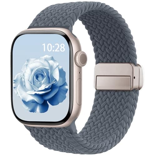 Braided Stretchy Band Compatible with Apple Watch Bands 38mm 40mm 41mm 42mm 44mm 45mm 46mm 49mm Women Men, Soft Nylon Solo Loop Magnetic Sport Strap for iWatch Series 11 10 9 8 7 6 5 4 3 2 1 SE Ultra