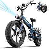 URLIFE Folding Electric Bike for Adults, 48V 13AH, 20" x 4" Fat Tire, Full Suspension with Quad-Link Shock Absorption, LED Display, 7-Speed, 60-80 Miles, UL 2849 Certified