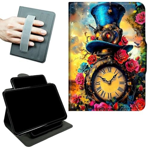 RWUTYTIUL Rotating Handle Case for Samsung Galaxy Tab A7 Lite 2021 8.7", 360 Degree Swivel Kickstand with Magnetic Closure Shockproof Leather Protective Cover for Women Men, Sunflower Yellow Cow
