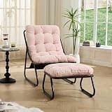 EASTALOLO Patio Outdoor Lounge Chair with Ottoman,Pink Sling Recliner Chair