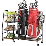 Golf Bag Storage Rack for Garage with Wheels, Organizer for 2 Golf Bag and Equipment Accessories, Golf Organizer Stand Ideal for Home, Garage, Club, Shed, Basement - Sturdy and Durable (Black)