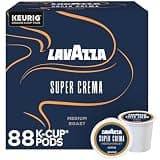 Lavazza Super Crema, Single Serve Keurig K-Cup Pods, Medium Espresso Roast Coffee, 88 Count (4 Packs of 22)