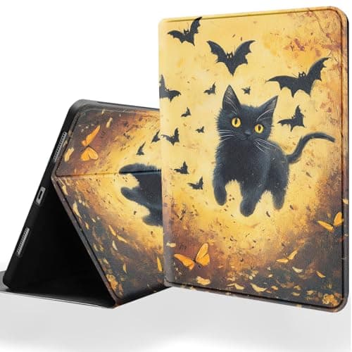 DSRGRGFDJ Tablet Case for 7" Kindle Paperwhite 12th Gen 2024 & Kindle Colorsoft Signature Edition,Auto Wake/Sleep and Multi-Angle Adjustable Stand Cover - Black Cat Bat