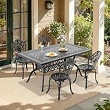 Star20XX Patio Dining Set, Outdoor Dining Set, Cast Aluminum Dining Set, Black 5 Piece Table and Chair Set for 4, Rectangular Table, Carved Outdoor