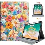 Vimorco Case for iPad Air 4th/5th 10.9 inch,for iPad Air 11 inch M2/M3/M4,for iPad Pro 11 inch 4th/3rd/2nd/1st Gen Cover,Pencil Holder&Hand Strap&Pocket,360 Degree Rotating,Oil Painting Flowers