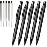 Cambond Retractable Click Ballpoint Pens - Matte Metal Barrel for Police Duty, Nurses, One-Handed Operation, 1.0mm Medium Point Smooth Writing, Heavy Duty Clip, 5 Pens with 5 Refills (Black)