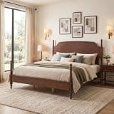 WDYLWFHW Traditional Wood Bed Frame King Size with Curved Spindle Headboard, Vintage Style Spindle Platform Bed with 7.5" Under-Bed Clearance, Wooden Slat Support, No Box Spring Needed (Brown, King)