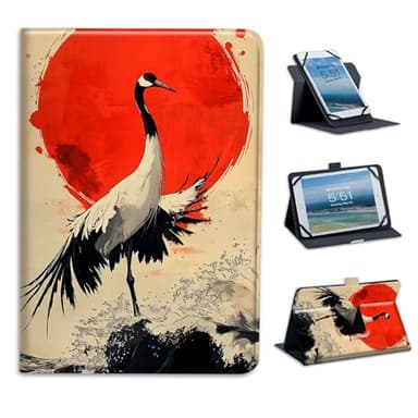 FXIANGWL for Universal 7-9 Inch Android Tablet Case, 360 Degree Rotating Multi-Angle Stand PU Leather Universal Case Cover for All 7-9 Inch Tablet, Red Crowned Crane